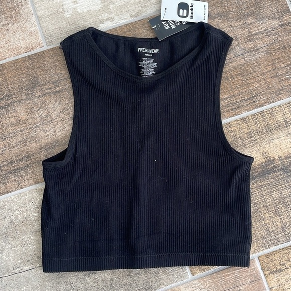 NWT Buckle Freshwear Black Ribbed Stretch High Neck Sleeveless Crop Top Tank - Picture 1 of 5